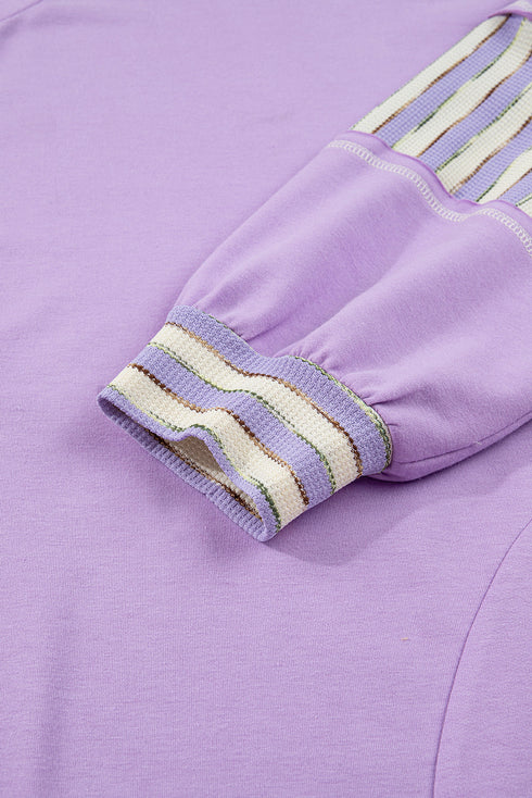 Stripe Color Block Patchwork Drop Shoulder Long Sleeve Top