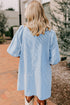 Stripe Color Block Patchwork Shirt Collar Button Down Puff Sleeve Mini Dress