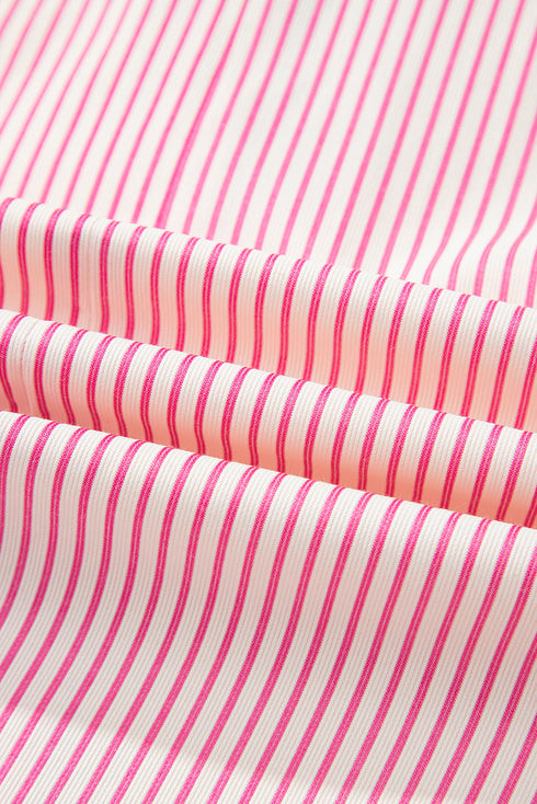 Stripe Color Block Patchwork Shirt Collar Button Down Puff Sleeve Mini Dress