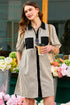 Stripe Color Block Patchwork Shirt Collar Button Down Puff Sleeve Mini Dress