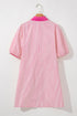 Stripe Color Block Patchwork Shirt Collar Button Down Puff Sleeve Mini Dress