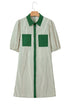 Stripe Color Block Patchwork Shirt Collar Button Down Puff Sleeve Mini Dress