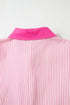 Stripe Color Block Patchwork Shirt Collar Button Down Puff Sleeve Mini Dress