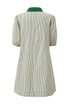 Stripe Color Block Patchwork Shirt Collar Button Down Puff Sleeve Mini Dress
