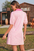 Stripe Color Block Patchwork Shirt Collar Button Down Puff Sleeve Mini Dress