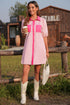 Stripe Color Block Patchwork Shirt Collar Button Down Puff Sleeve Mini Dress
