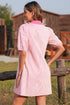 Stripe Color Block Patchwork Shirt Collar Button Down Puff Sleeve Mini Dress