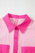 Stripe Color Block Patchwork Shirt Collar Button Down Puff Sleeve Mini Dress