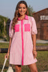Stripe Color Block Patchwork Shirt Collar Button Down Puff Sleeve Mini Dress