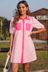 Stripe Color Block Patchwork Shirt Collar Button Down Puff Sleeve Mini Dress