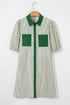 Stripe Color Block Patchwork Shirt Collar Button Down Puff Sleeve Mini Dress