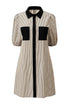 Stripe Color Block Patchwork Shirt Collar Button Down Puff Sleeve Mini Dress