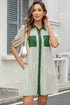 Stripe Color Block Patchwork Shirt Collar Button Down Puff Sleeve Mini Dress