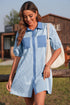 Stripe Color Block Patchwork Shirt Collar Button Down Puff Sleeve Mini Dress