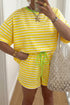 Stripe Contrast Neck Loose Tee Drawstring Short Sets