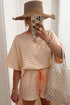Stripe Contrast Neck Loose Tee Drawstring Short Sets