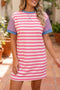 Stripe Contrast Patchwork Short Sleeve Shift T Shirt Dress