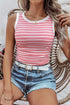 Stripe Contrast Round Neck Sleeveless Slim Top