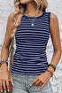 Stripe Contrast Round Neck Sleeveless Slim Top