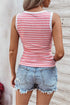 Stripe Contrast Round Neck Sleeveless Slim Top