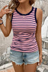 Stripe Contrast Round Neck Sleeveless Slim Top