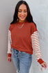 Stripe Contrast Sleeve Patchwork Drop Shoulder Crewneck Sweatshirt