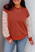 Stripe Contrast Sleeve Patchwork Drop Shoulder Crewneck Sweatshirt
