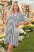 Stripe Contrast Trim Collared Puff Sleeve T Shirt Dress