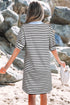 Stripe Contrast Trim Collared Puff Sleeve T Shirt Dress