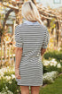 Stripe Contrast Trim Collared Puff Sleeve T Shirt Dress