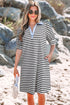 Stripe Contrast Trim Collared Puff Sleeve T Shirt Dress