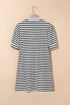 Stripe Contrast Trim Collared Puff Sleeve T Shirt Dress