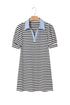 Stripe Contrast Trim Collared Puff Sleeve T Shirt Dress