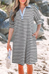 Stripe Contrast Trim Collared Puff Sleeve T Shirt Dress