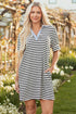 Stripe Contrast Trim Collared Puff Sleeve T Shirt Dress