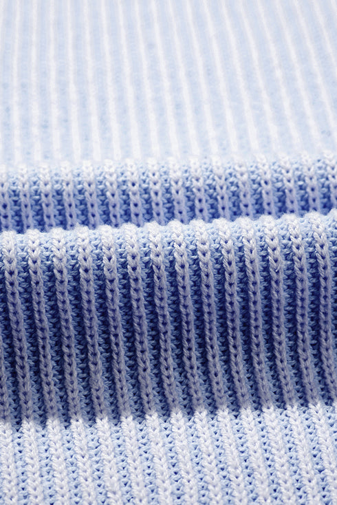 Stripe Contrast Trim Crew Neck Drop Shoulder Rib Knit Plus Size Sweater