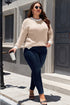 Stripe Contrast Trim Crew Neck Drop Shoulder Rib Knit Plus Size Sweater