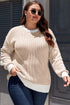 Stripe Contrast Trim Crew Neck Drop Shoulder Rib Knit Plus Size Sweater