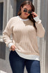 Stripe Contrast Trim Crew Neck Drop Shoulder Rib Knit Plus Size Sweater