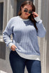 Stripe Contrast Trim Crew Neck Drop Shoulder Rib Knit Plus Size Sweater