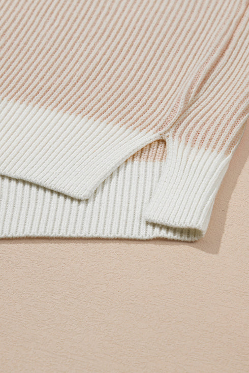 Stripe Contrast Trim Crew Neck Drop Shoulder Rib Knit Plus Size Sweater