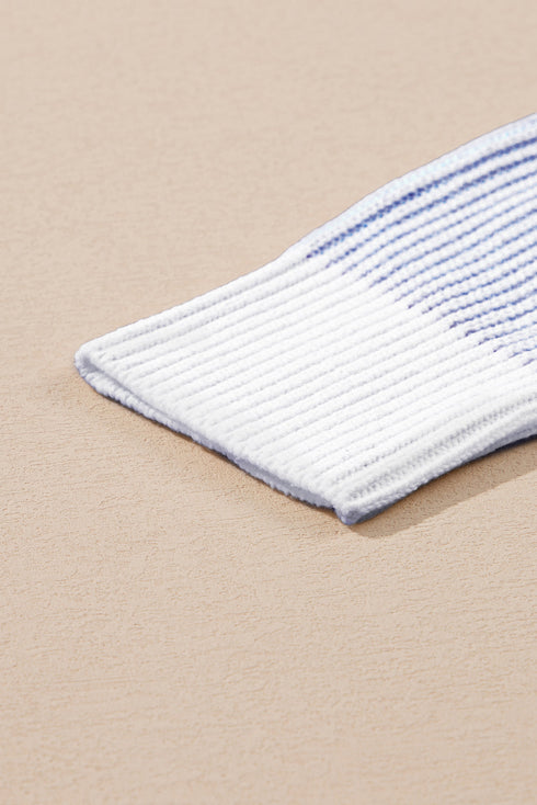 Stripe Contrast Trim Crew Neck Drop Shoulder Rib Knit Plus Size Sweater