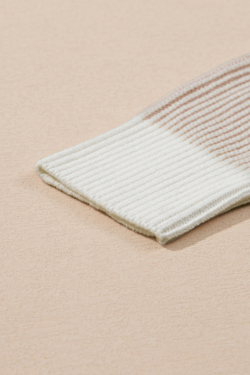 Stripe Contrast Trim Crew Neck Drop Shoulder Rib Knit Plus Size Sweater