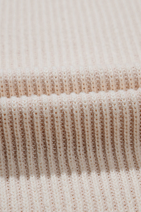 Stripe Contrast Trim Crew Neck Drop Shoulder Rib Knit Plus Size Sweater