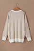 Stripe Contrast Trim Crew Neck Drop Shoulder Rib Knit Plus Size Sweater