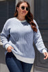 Stripe Contrast Trim Crew Neck Drop Shoulder Rib Knit Plus Size Sweater