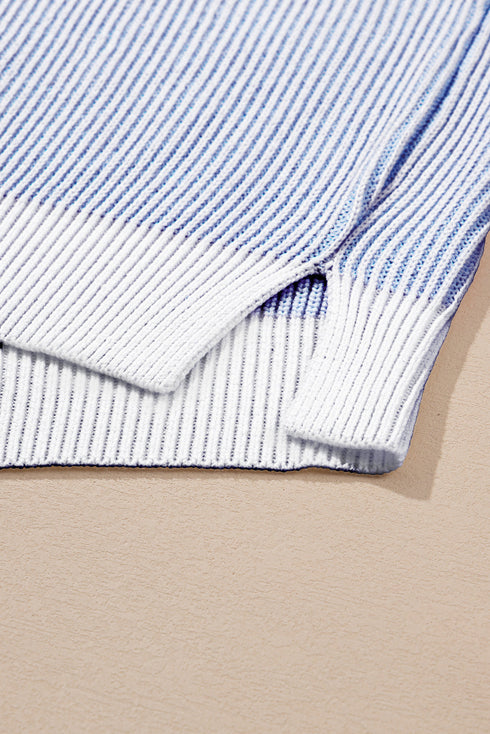 Stripe Contrast Trim Crew Neck Drop Shoulder Rib Knit Plus Size Sweater