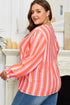 Stripe Crinkled Half Button V Neck Western Blouse