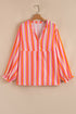 Stripe Crinkled Half Button V Neck Western Blouse
