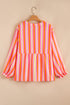 Stripe Crinkled Half Button V Neck Western Blouse